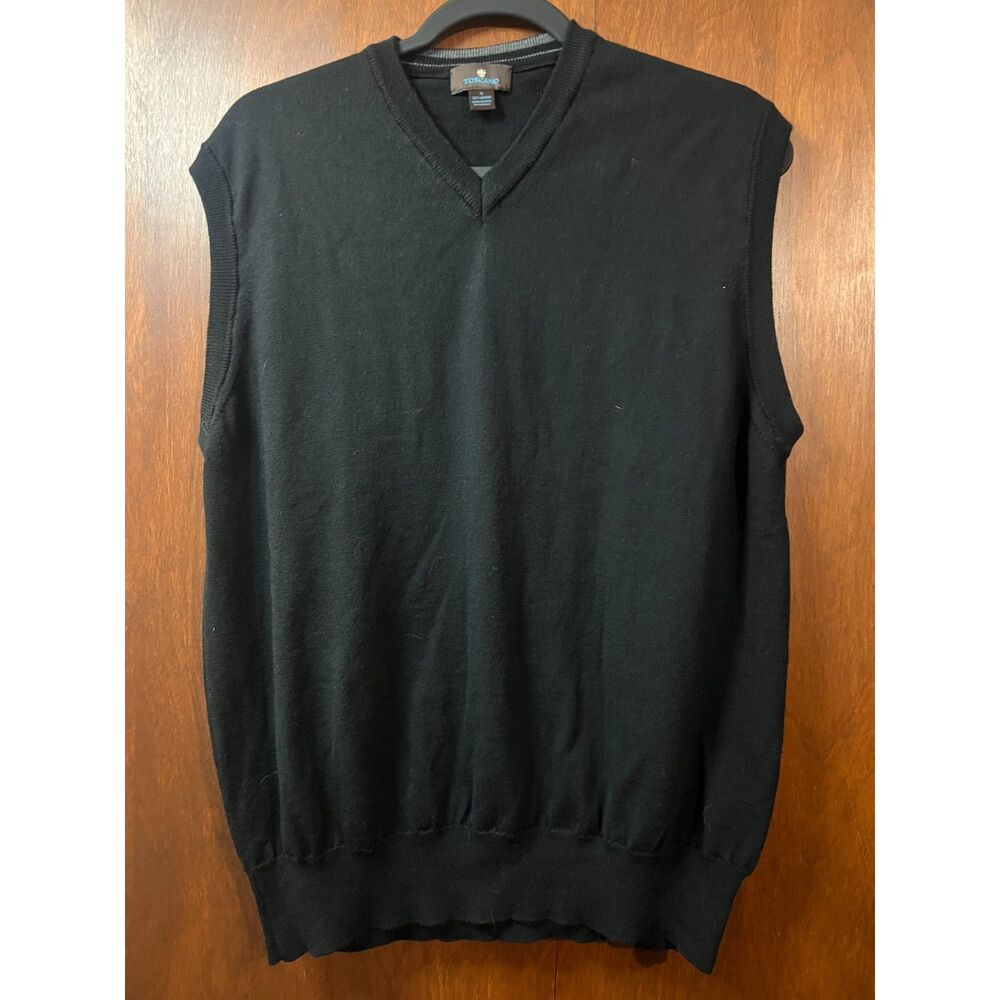 Toscano 100% Merino Wool Made In Italy V Neck Black Sweater Vest Mens XL